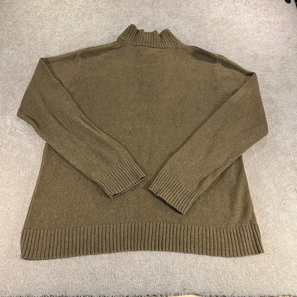 Eddie Bauer Quarter Zip Sweater Mens XL Olive Green 100% Cotton Knit